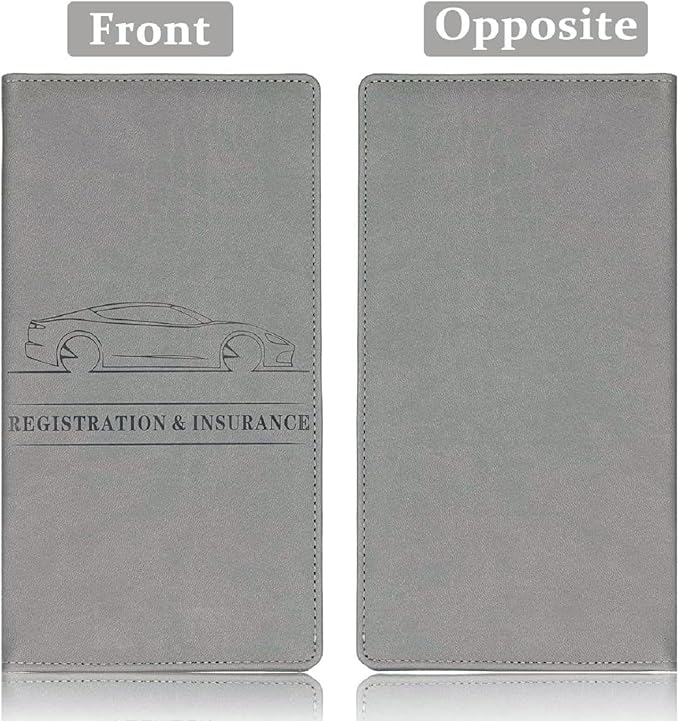 Car Accessories Registration and Insurance Holder,Leather Essential Card Magnetic Shut Vehicle Glove Box Organizer Case for Auto Driver License Document Truck Motorcycle Boat-Grey