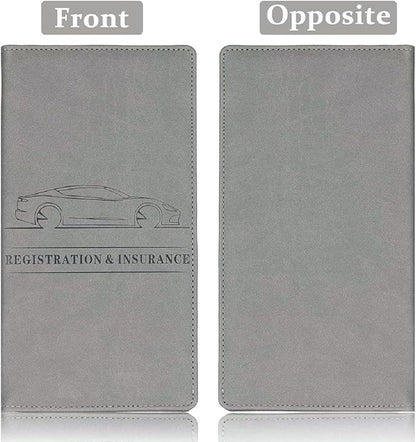 Car Accessories Registration and Insurance Holder,Leather Essential Card Magnetic Shut Vehicle Glove Box Organizer Case for Auto Driver License Document Truck Motorcycle Boat-Grey