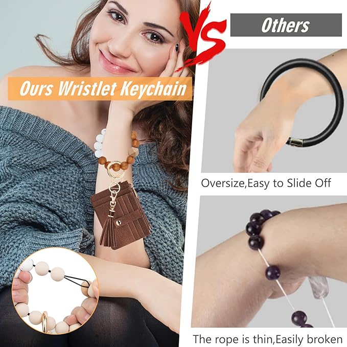 KNGITRYI Wallet Keychain Wristlet for Women,Slim RFID Credit Card Holder Purse Tassel Keychain Bangle Key Ring for Men Women