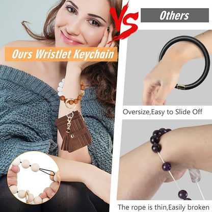 KNGITRYI Wallet Keychain Wristlet for Women,Slim RFID Credit Card Holder Purse Tassel Keychain Bangle Key Ring for Men Women