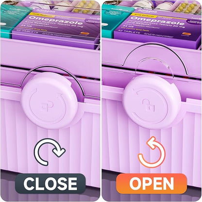 Yieach 3-Layer Plastic Art Supply Storage Organizer and First aid Organizer with Portable Handled and Multipurpose Home Medication Organizers Storage Box for Ivf Must Haves Medicine Storage,Purple