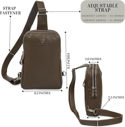 Leather Sling Bag for Women Genuine Crossbody Purse Small Trendy Cross Over Chest with Phone and Credit Card Slots (Brown Nappa)