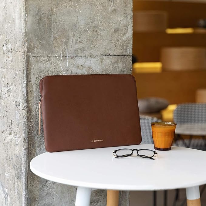 Comfyable Slim Laptop Sleeve Compatible with 13 Inch MacBook Air 13 in M5 M4 M3 M2, 13" MacBook Pro/Neo, PU Leather Bag Water-Resistant Cover Case, Brown