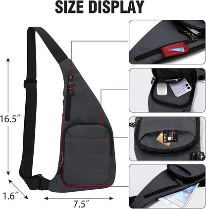 Peicees Water-resist Sling Bag Crossbody Bag for Men Slim Chest Backpack Man Purse Small Shoulder Bag for Travel Hiking