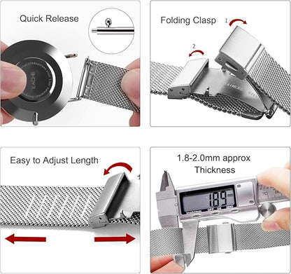 EACHE Stainless Steel Mesh Watch Band for Men Women, Quick Release Mesh Watch Straps 12mm 14mm 16mm 18mm 20mm 22mm