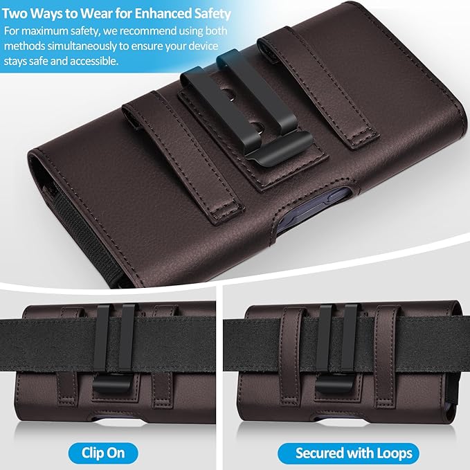 ACCKUO Leather Phone Holster with Strong Metal Belt Clip and Card Holder Compatible with iPhone 17 Air, 16/15/14/13 Pro Max, Galaxy S26/S25/S24/S23/S22 Plus and FE for Everyday Protection, L-Coffee