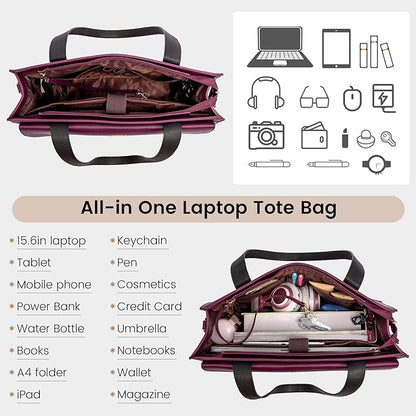 LOVEVOOK Laptop Bag for Women 15.6 Inch Tote Work Professional Leather Computer Briefcase Waterproof Handbag Shoulder Large Capacity Business Teacher Office Crossbody Purse