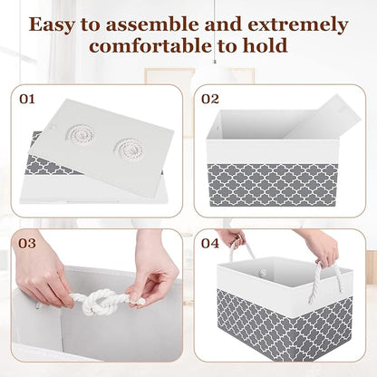 Fab totes Storage Bins [2-Pack], Foldable Storage Baskets for Organizing Toys, Books, Shelves, Closet, Large Storage Box with Rope Handles, Sturdy Organizer Bins,Clover Grey