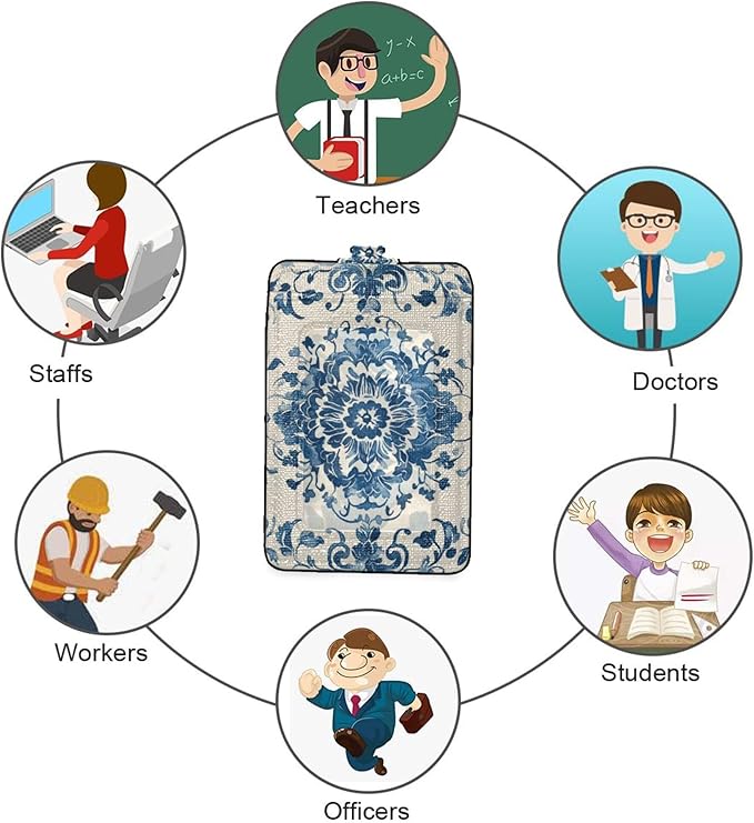 Badge Holder, Chinoiserie Style Blue White PU Leather School College Business ID Badge Card Holder Wallet Case with 1 Clear Window, 2 Credit Card Slots and Detachable Neck Lanyard - Vertical