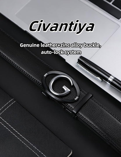 Men's Ratchet Belt Leather Belt Adjustable for Men Gift 1 3/8-Cut for Perfect Fit