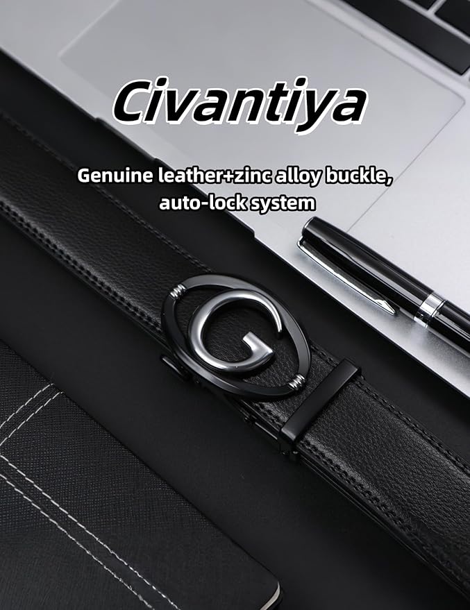 Men's Ratchet Belt Leather Belt Adjustable for Men Gift 1 3/8-Cut for Perfect Fit