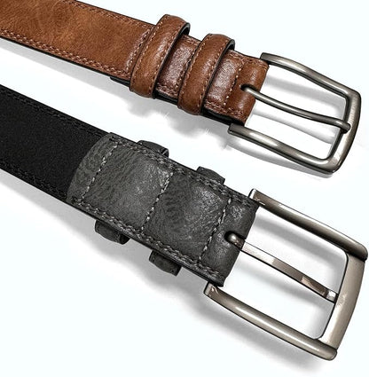 Men's Vegan Faux Leather Belt Classic Work Business Dress Belt 1-3/8"(35mm) wide