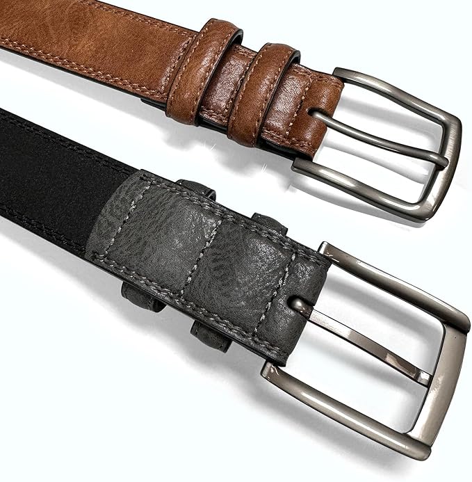 Men's Vegan Faux Leather Belt Classic Work Business Dress Belt 1-3/8"(35mm) wide