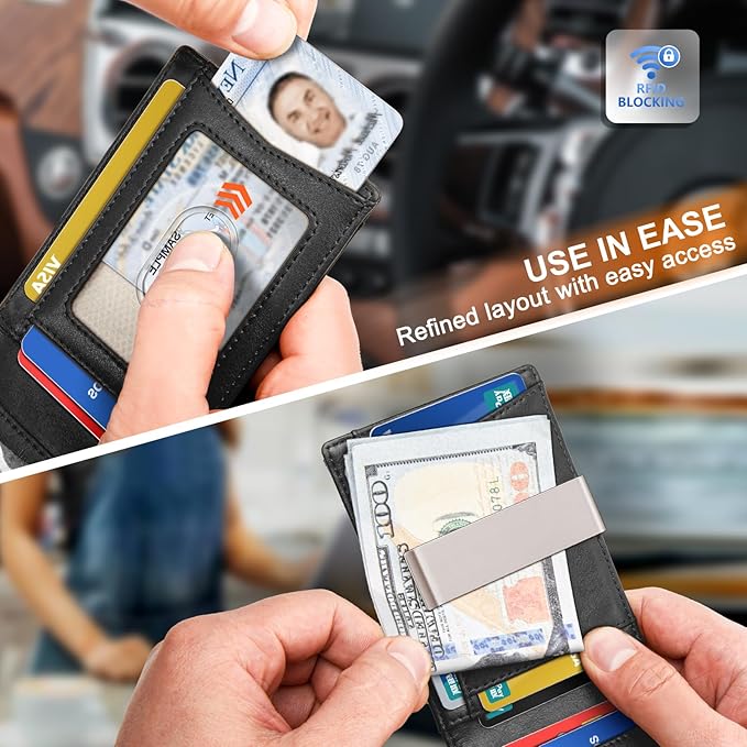 BULLIANT Men Wallet Airtag&Standard Use,Slim Front Pocket Wallet Money Clip for Gifg Men RFID Blocking 11Cards