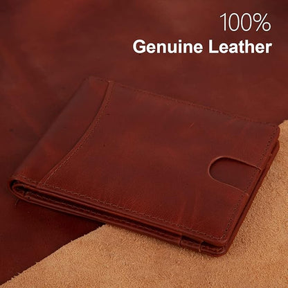 AirTag Wallet Men，Genuine Leather Wallet with Airtag Holder Slim Billfold RFID Blocking Wallet for Apple Air tag Best Gifts for Him Brown (Airtag Not included)…
