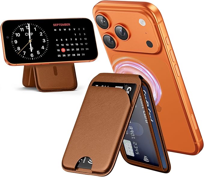 QYQBOON Mag-Safe Wallet for iPhone - Lightweight Magnetic Phone Wallet Stand With Adjustable Leather Card Holder for iPhone 17/16/15/14/13/12 Series, Not for Mini (Brown)