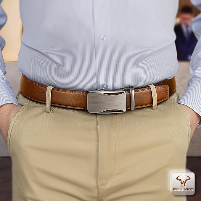 BULLIANT Mens Ratchet Belt,Leather Adjustable Slide Belt For Gift Mens Dress Casual 1 3/8",Size Adjustable