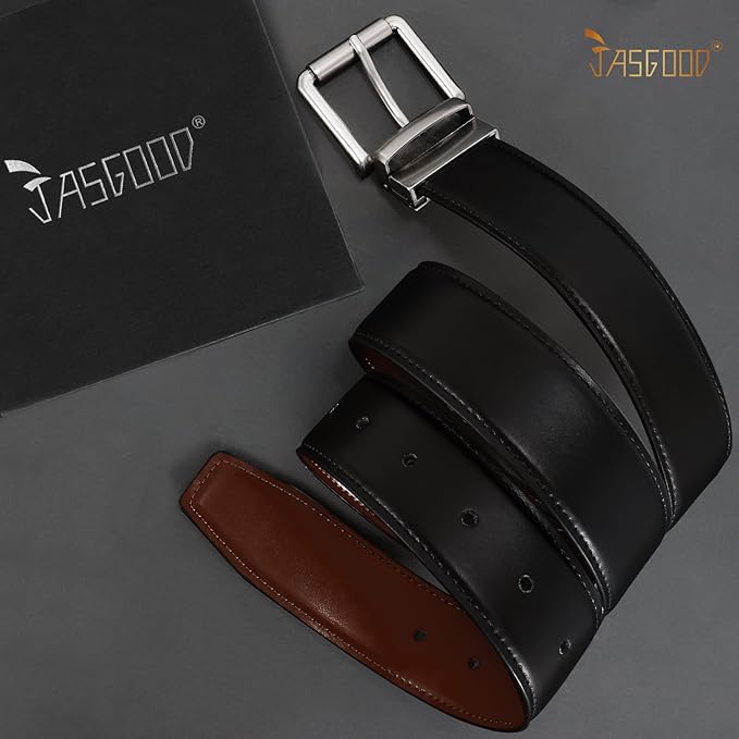 JASGOOD Men's Belt, Reversible Leather Belts for Men for Dress Pants, One Reverse For 2 Sides Casual Belt