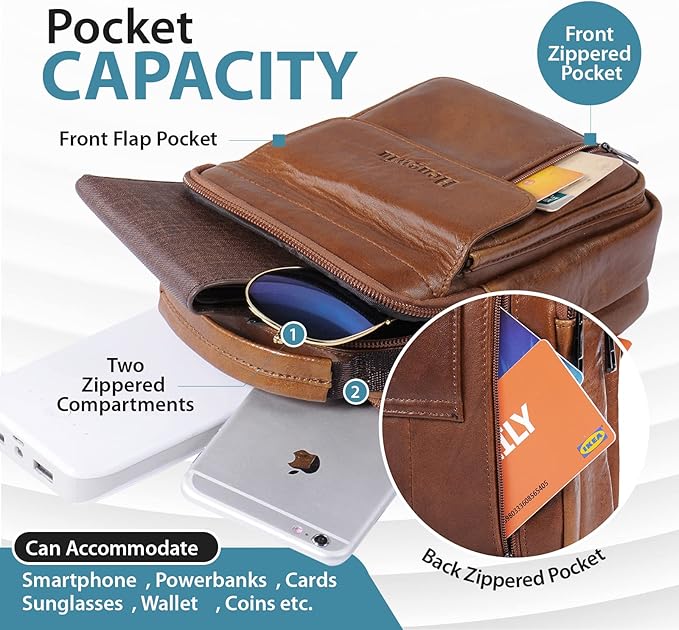 hengwin Genuine Leather Phone Pouch for Belt, Cell Phone Holster with Belt Loop, Crossbody Purse Shoulder Bag Fanny Pack