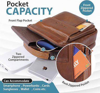 hengwin Genuine Leather Phone Pouch for Belt, Cell Phone Holster with Belt Loop, Crossbody Purse Shoulder Bag Fanny Pack