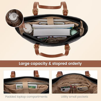 LOVEVOOK Laptop Tote Bag for Women,Vintage Leather Work Tote Bag for Women Computer Briefcase Bag,Waterproof Teacher Business