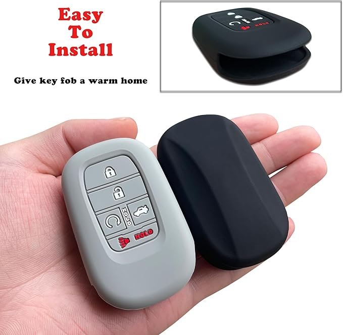 TANDRIVE Key Fob Cover for (5 Buttons) Honda 2026 2025-2022 Civic Accord CR-V HR-V Pilot and 2026 Passport, Silicone, 2-Pack, Black and Gray
