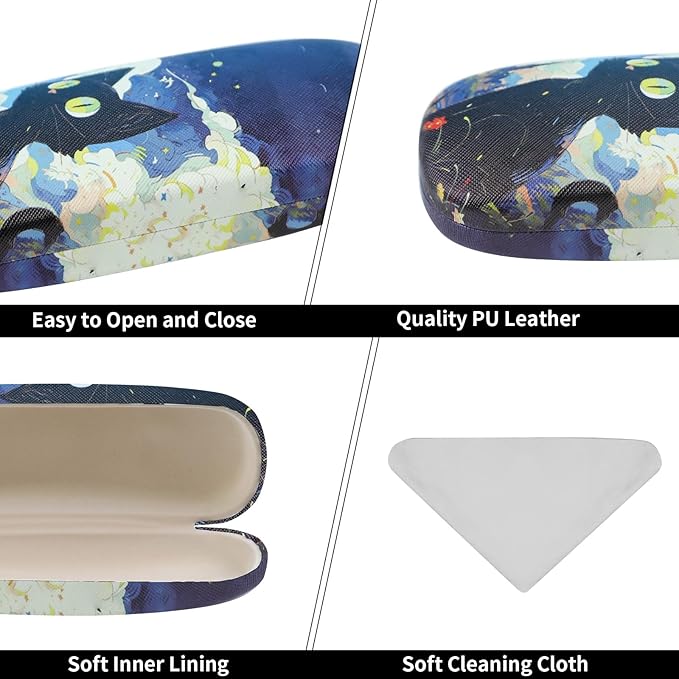 PERFECTSIGHT Hard Shell Eyeglasses Case, PU Leather Protective Glasses Case, Cute Eyeglass Case for Women Men Girls