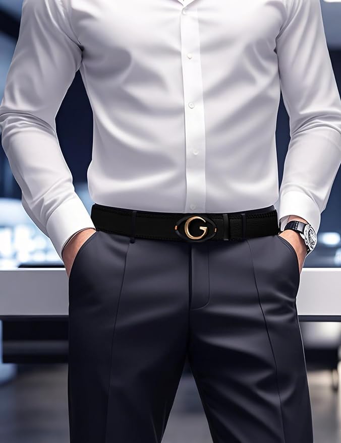 Men's Ratchet Belt Leather Belt Adjustable for Men Gift 1 3/8-Cut for Perfect Fit