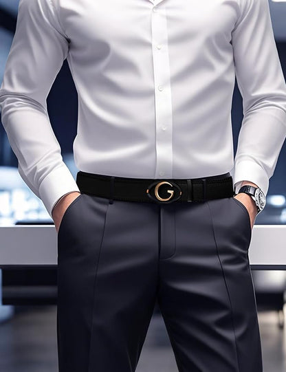 Men's Ratchet Belt Leather Belt Adjustable for Men Gift 1 3/8-Cut for Perfect Fit