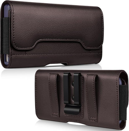 ACCKUO Leather Phone Holster with Strong Metal Belt Clip and Card Holder Compatible with iPhone 17 16 15 14 13 12 and Pro, Galaxy S26 S25 S24 S23 S22 S21 S20 for Everyday Protection, M-Coffee