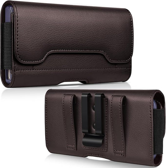 ACCKUO Leather Phone Holster with Strong Metal Belt Clip and Card Holder Compatible with iPhone 17 Air, 16/15/14/13 Pro Max, Galaxy S26/S25/S24/S23/S22 Plus and FE for Everyday Protection, L-Coffee