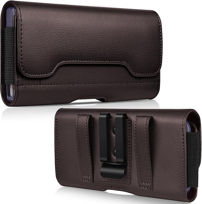 ACCKUO Leather Phone Holster with Strong Metal Belt Clip and Card Holder Compatible with iPhone 17 Pro Max, Samsung Galaxy S26/S25/S24/S23/S22/S21 Ultra A17 A16 for Everyday Protection, XL-Coffee