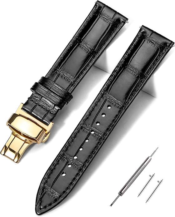EACHE Croco Design Leather Watch Bands for Men Women,Quick Release Strap with Butterfly Deployment Buckle 18mm 19mm 20mm 21mm 22mm 23mm 24mm