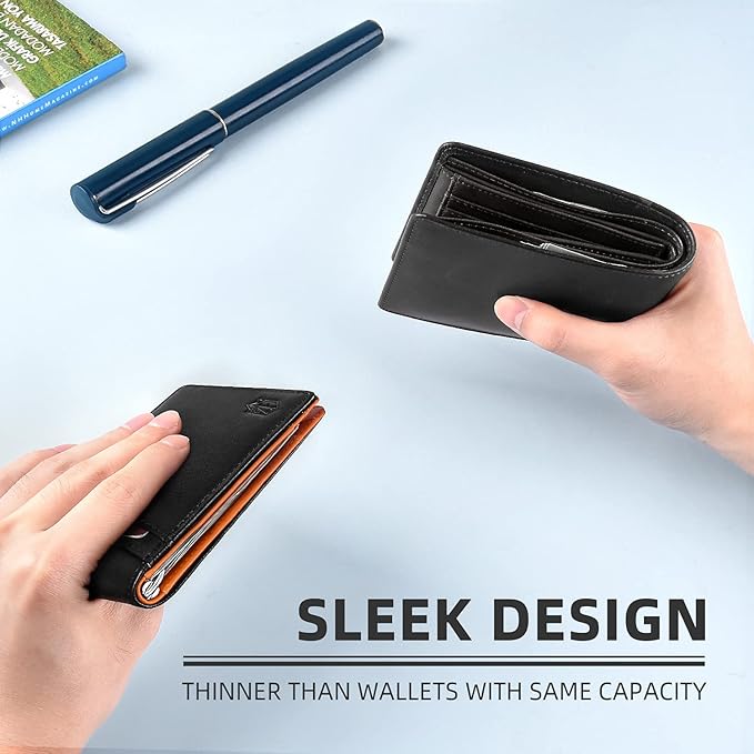Zitahli Wallet for Men-6 Slots ID Window-Mens Wallets-Slim Wallet Classic Spring Money Clip RFID Blocking-Gift for Men