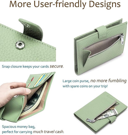 RFID Leather Passport Holder for Travel Women – Slim Passport Wallet with 1 Passport Slot & 3 Card Slots, Zippered Coin Pocket & SIM Slot – Travel Passport Cover Case (Light Green)