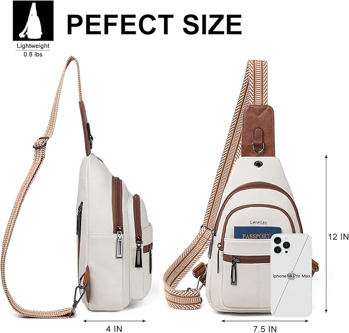 Leresas 7L Sling Bag for Women Vegan Leather Crossbody Purse Chest Bags Fashionable Trendy Fanny Pack with Travel, Beige