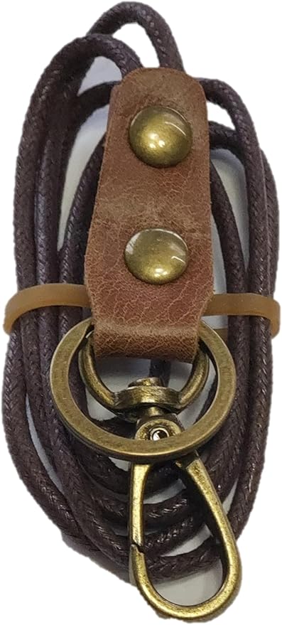 Genuine Leather Rope Necklace Lanyard for Key ID Badge Holder, Lobster Claw Clasp, Vintage Retro Style (1-Pack,19in Neck Lanyard, Brown)
