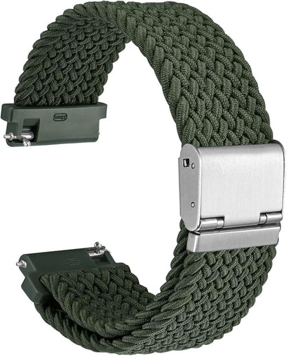 WOCCI 18mm Braided Nylon Watch Band for Men and Women, Quick Release, Silver Stainless Steel Buckle (Khaki Green)
