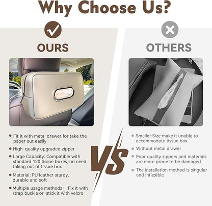 Noaman Upgraded 2 Pack Large Car Tissue Holder PU Leather Tissues Box Cover Backseat Rectangular Napkin Holder for Car Fits for 120 Standard Kleenex Tissues Box for Car Organization Accessories Beige