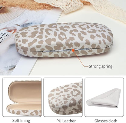 Glasses Case Hard Shell, Leather Protective Case for Sunglasses with Cleaning Cloth, Cute Eyeglass Cases for Women