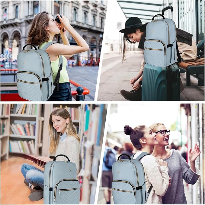 MATEIN 15.6 Laptop Backpack, Quilted Cute Slim Backpacks for Women with Luggage Strap & Leather Handle, Lightweight Fashion Travel Computer Bag Padded Sturdy Casual Daypack for Office, Business, Blue