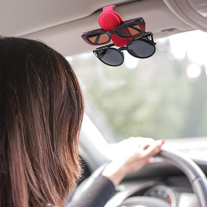 Konohan Sunglasses Holder for Car Visor Leather Eyeglass Hanger Magnetic Sunglasses Holder with 2 Clips(Rose Red)