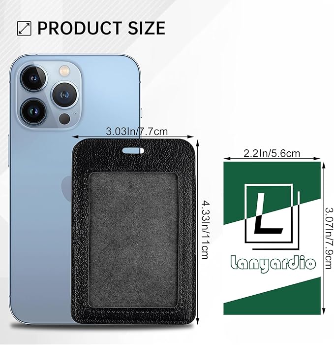 2 Pcs Leather ID Badge Holders, Vertical, Black, Multiple Card Slots for Offices, Staff, Students, Employees