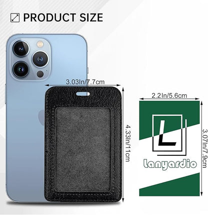 2 Pcs Leather ID Badge Holders, Vertical, Black, Multiple Card Slots for Offices, Staff, Students, Employees