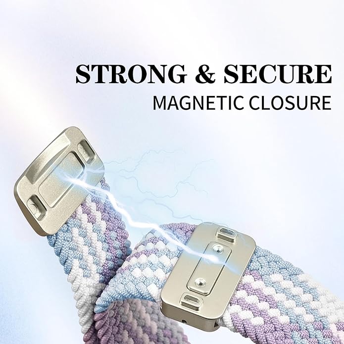 20mm Magnetic Braided Nylon Band Compatible With Garmin Vivoactive 6/Vivoactive 5/3/3 Music Watch Bands, Quick Release Stretchy Strap Replacement for Venu Sq 2/Forerunner 55/165/245/645