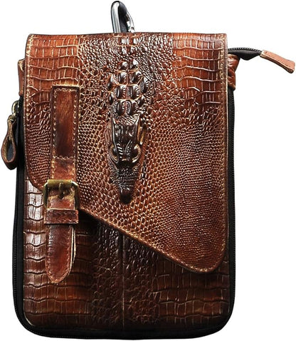 Le'aokuu Mens Genuine Leather Small Messenger Shoulder Satchel Phone Pouch Belt Waist Bag Pack