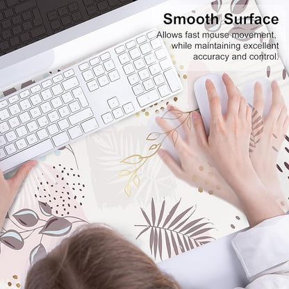 QIYI Large Mouse Pad, Extended Desk Mat for Desktop, PU Leather Waterproof Gaming Mousepad, Computer Desk Accessories Protector Writing Pads for School Office Home 31.5" x 15.7" - Abstract Leaves