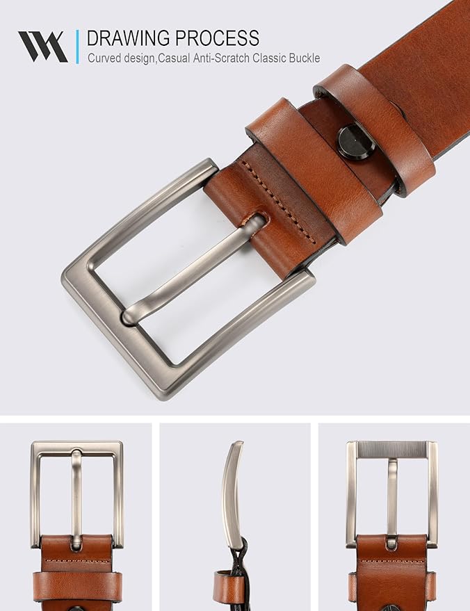 WOLFANT Men's 1.5" Full Grain Leather Belt,100% Italian Real Solid Leather