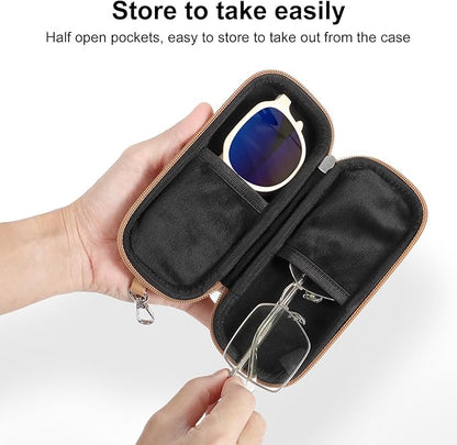 Double Eyeglasses Case Hard Shell Dual Sunglasses Organizer with Zipper Closure Travel Eyewear Storage for Vehicle