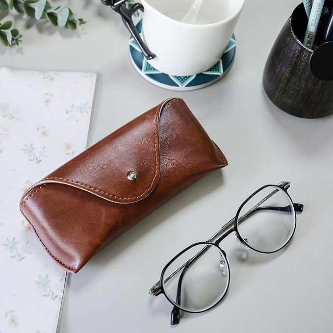 LogHog Portable Leather Glasses Case,Flexible Sunglasses Pouch Slim Case for Women Men Horizontal Eyeglass Case